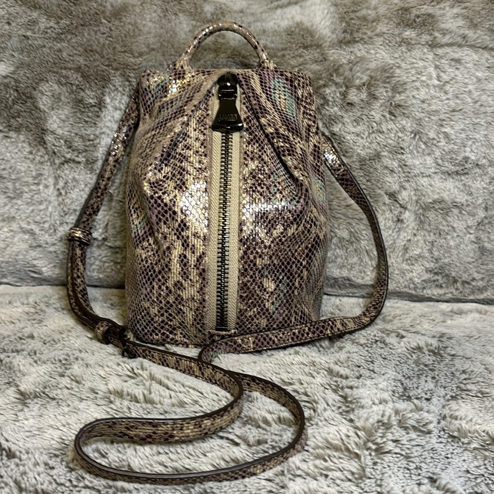 Aimee Kestenberg Metallic Snake Print Front Zip Crossbody
